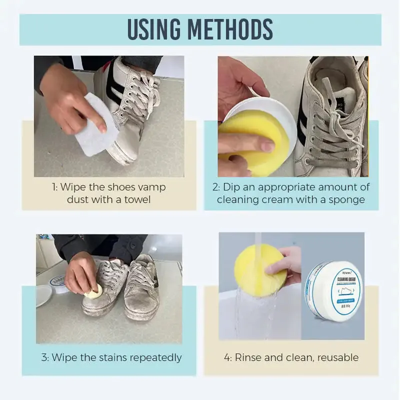 100g Reusable White Shoe Cleanning Cream Shoe Cleaner Household Sports Shoes Canvas Shoes Cleaner Cleaning Tools With Wipe Sponge