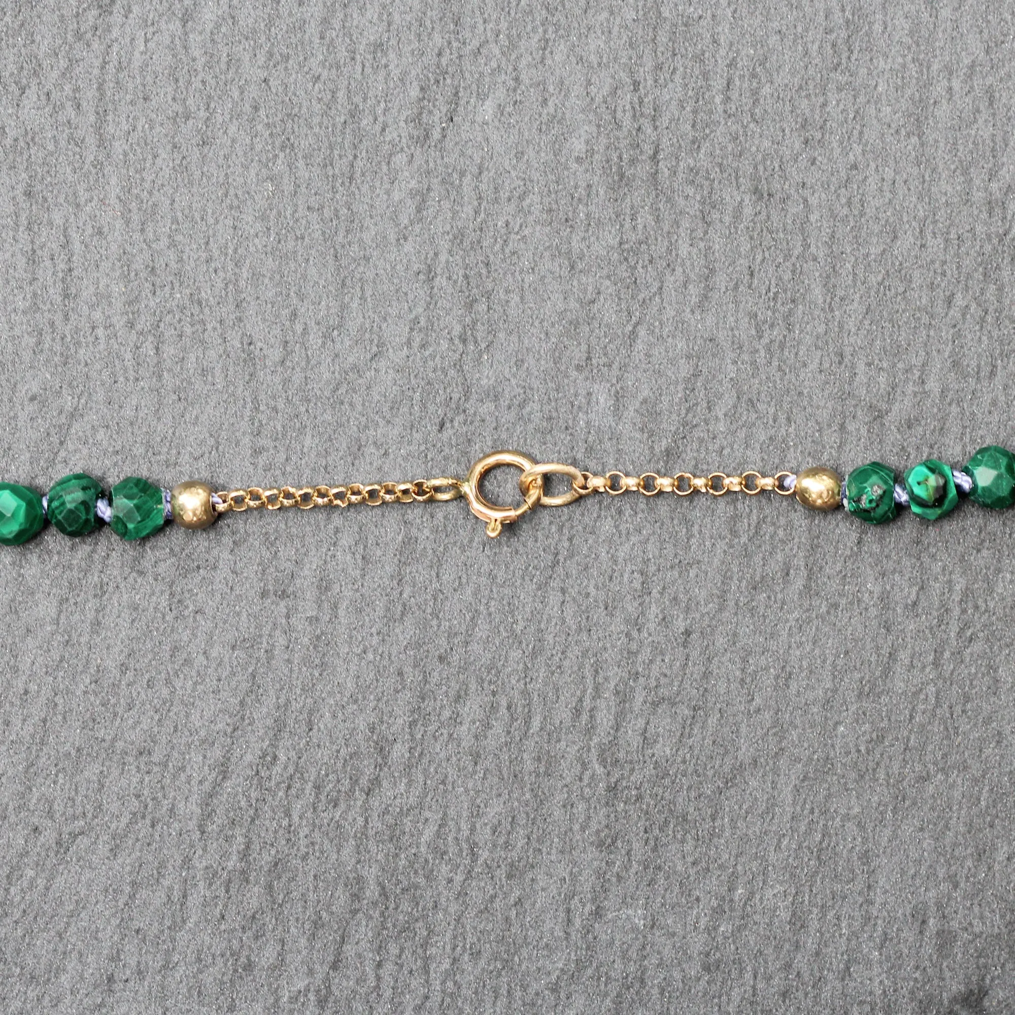 14k Gold Malachite Quartz Crystal Beaded Necklace