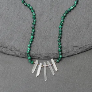 14k Gold Malachite Quartz Crystal Beaded Necklace