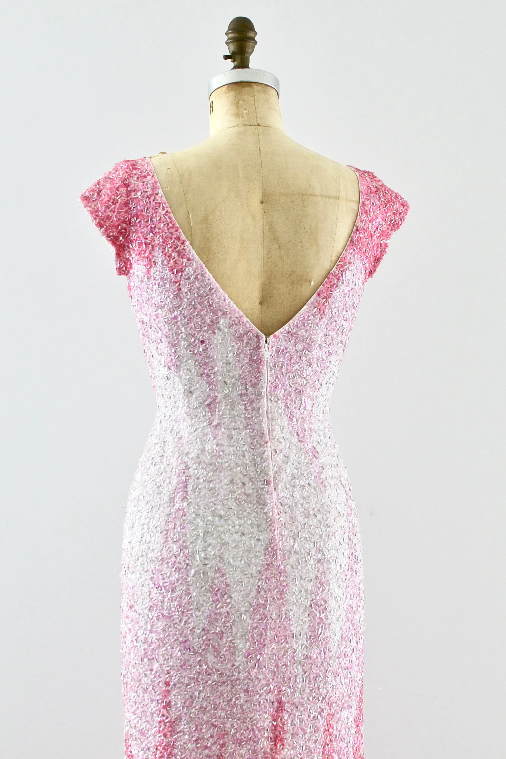 1950s Heavily Beaded Gradient Pink Dress