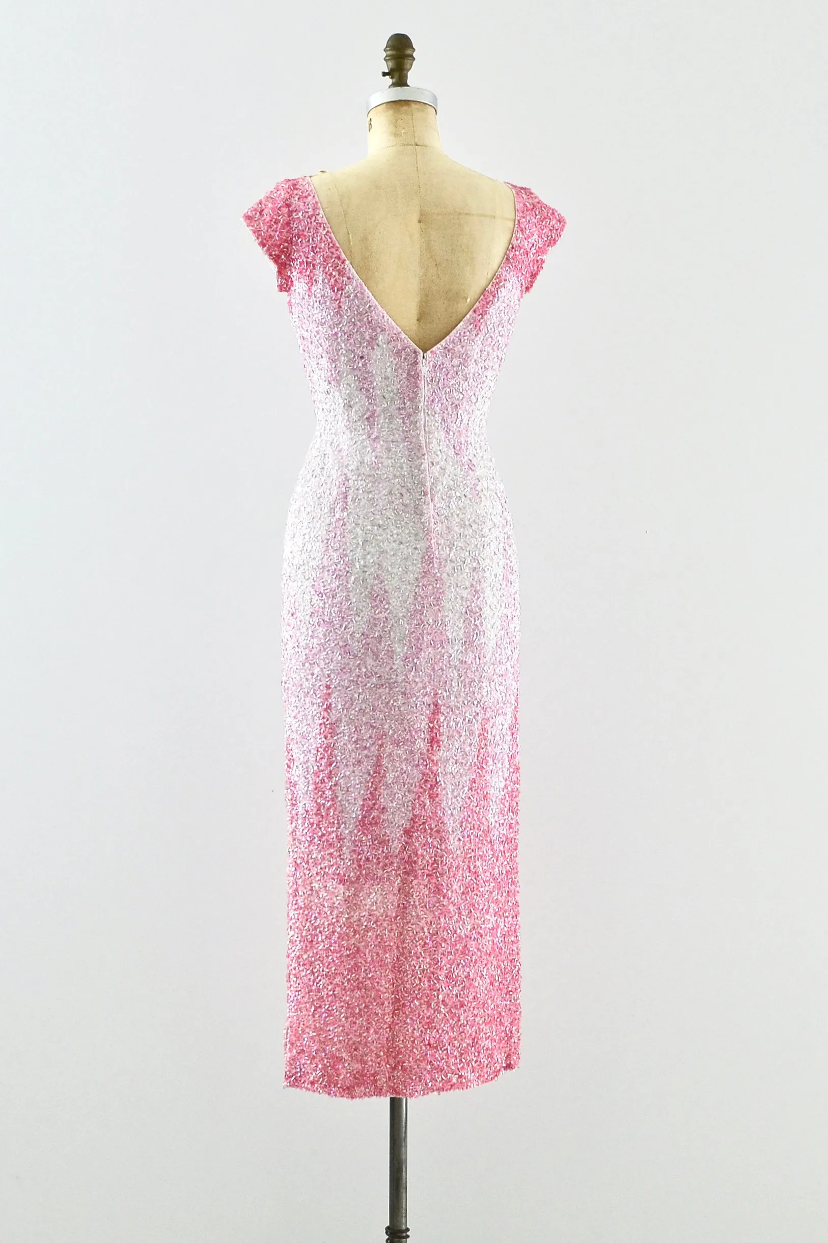 1950s Heavily Beaded Gradient Pink Dress