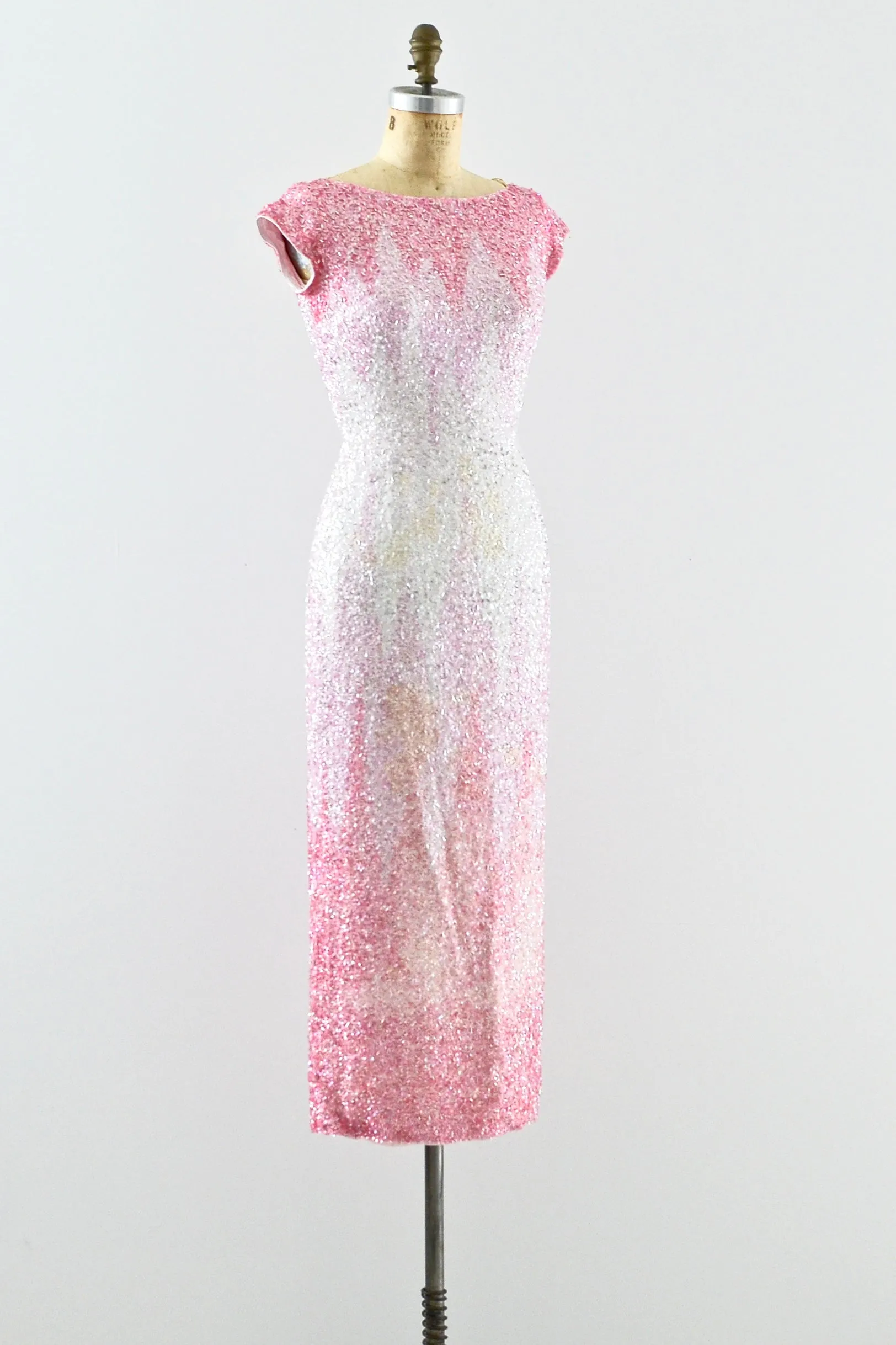 1950s Heavily Beaded Gradient Pink Dress