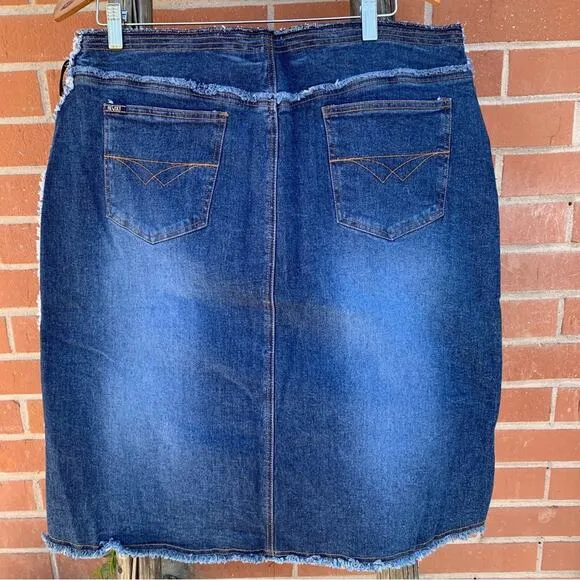90s Jean Skirt | Leather Lace up Denim | Plus Size Distressed | Cotton Stretch |