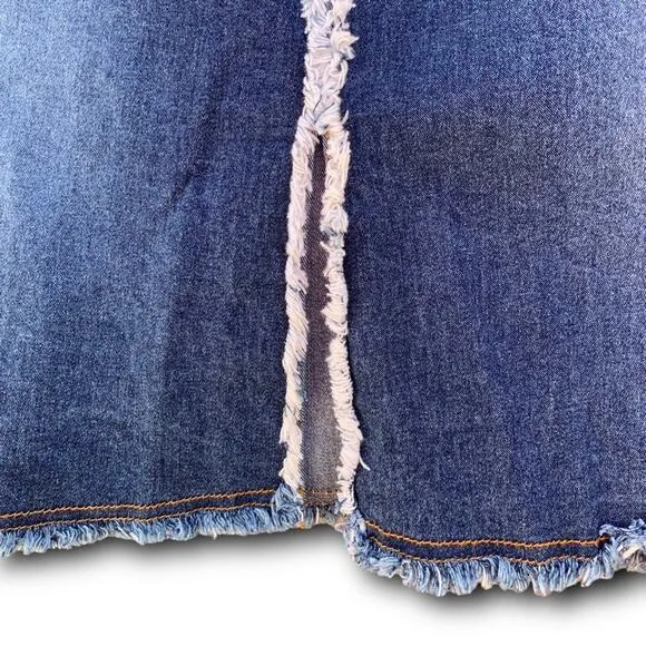 90s Jean Skirt | Leather Lace up Denim | Plus Size Distressed | Cotton Stretch |