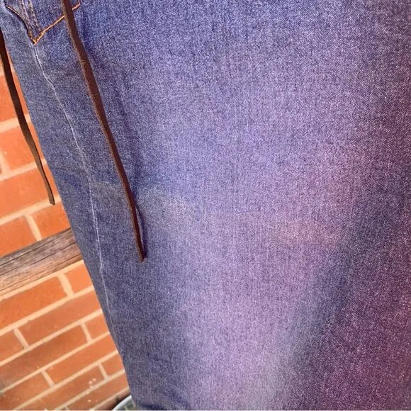 90s Jean Skirt | Leather Lace up Denim | Plus Size Distressed | Cotton Stretch |