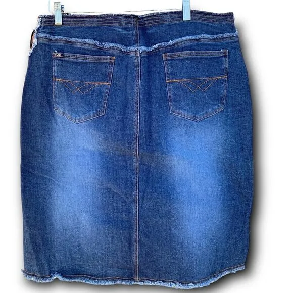 90s Jean Skirt | Leather Lace up Denim | Plus Size Distressed | Cotton Stretch |