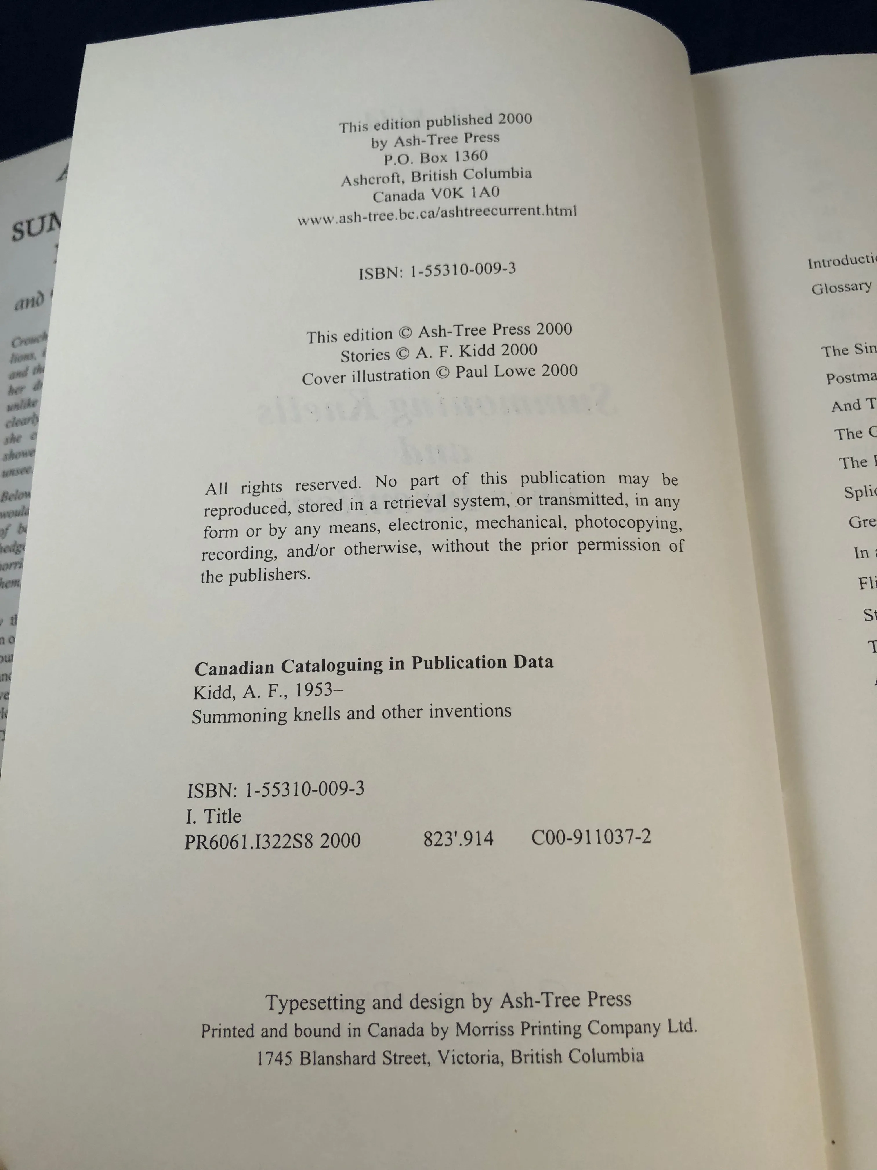 A. F. Kidd - Summoning Knells, Ash-Tree Press 2000, Limited to 500 Copies, Inscribed with some correspondence