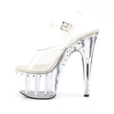Adore 708LS Clear  PT Leather Ankle Strat 7" Platform Heel with Rhinstone