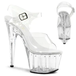 Adore 708LS Clear  PT Leather Ankle Strat 7" Platform Heel with Rhinstone