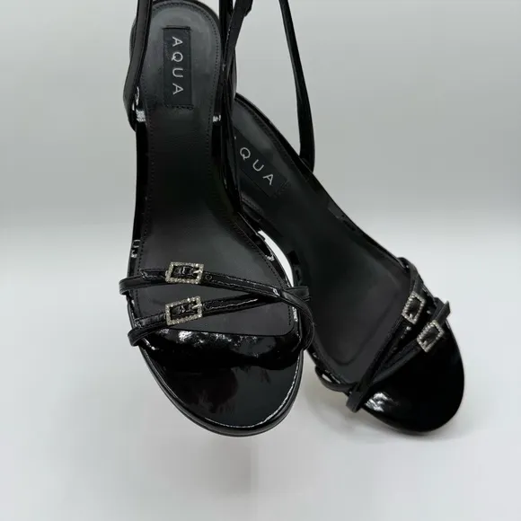 AQUA VERNIZ PATENT ADJUSTABLE ANKLE STRAP Size 9.5B