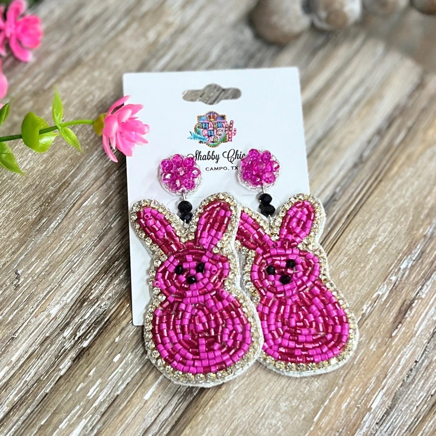 Beaded Bunny Earrings - Hot Pink