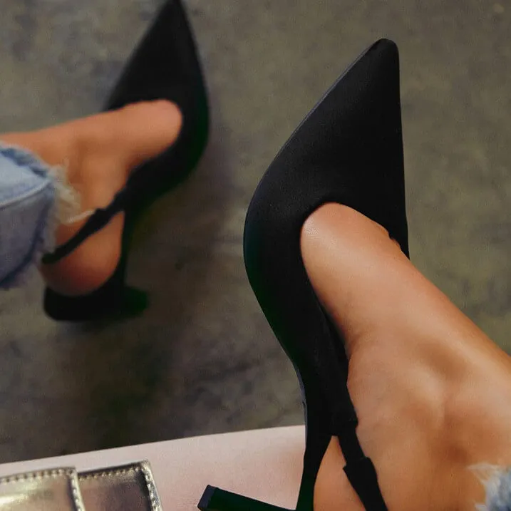 Black Pointed Toe Slingback Sandals
