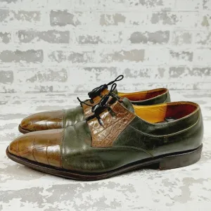 Bossini Green/Brown Aligator Leather Lace Up Pointed Toe Men's Oxfords O 373