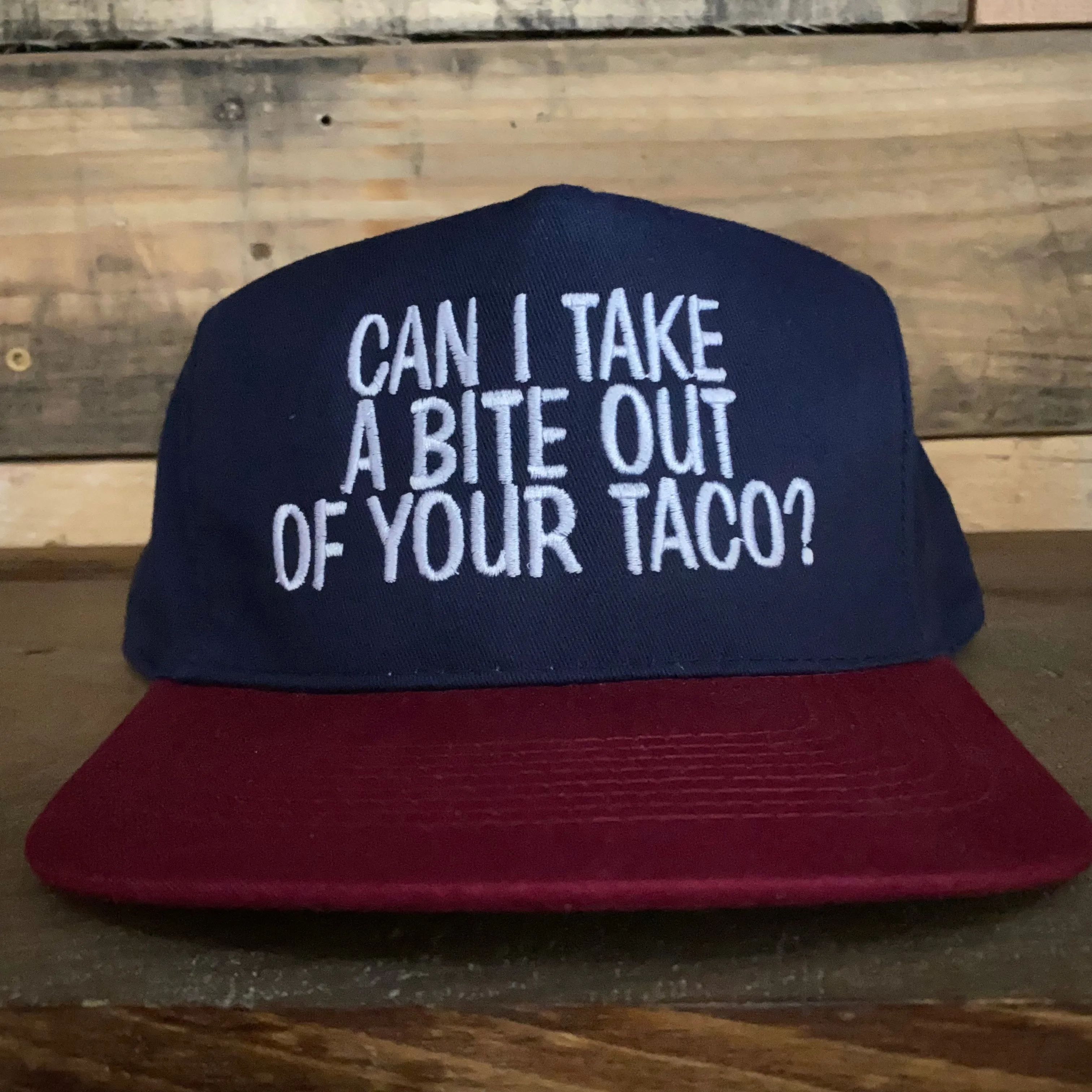 Can I take a bite out of your taco? Vintage Strapback hat cap custom embroidery