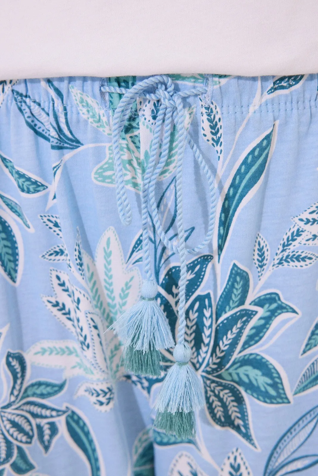Capri pyjamas 100% cotton with floral print - Ivory