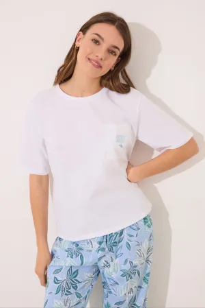 Capri pyjamas 100% cotton with floral print - Ivory