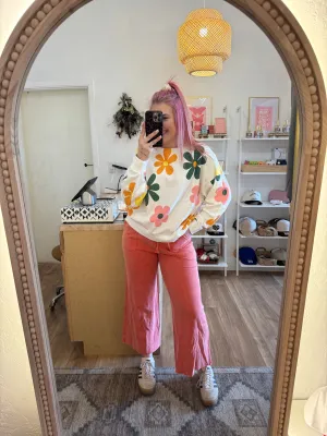 Coral Mineral Wash Terry Knit Pants