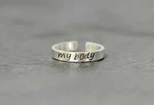 dainty sterling silver toe ring - hand stamped with my body - custom toe ring - midi ring or pinky ring