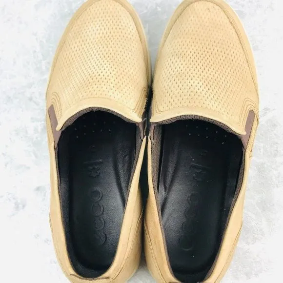Ecco Collin 2.0 Mens‎ Size 8 Shoes Tan Leather Slip On Comfort Driving Shoes