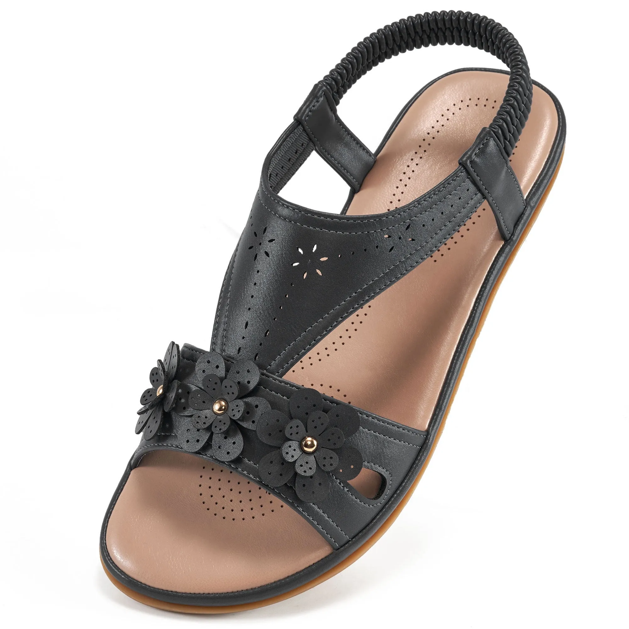 Ecetana Womens Sandals Dressy Flats Sandals for Women with Elastic Ankle Strap Summer Sandals
