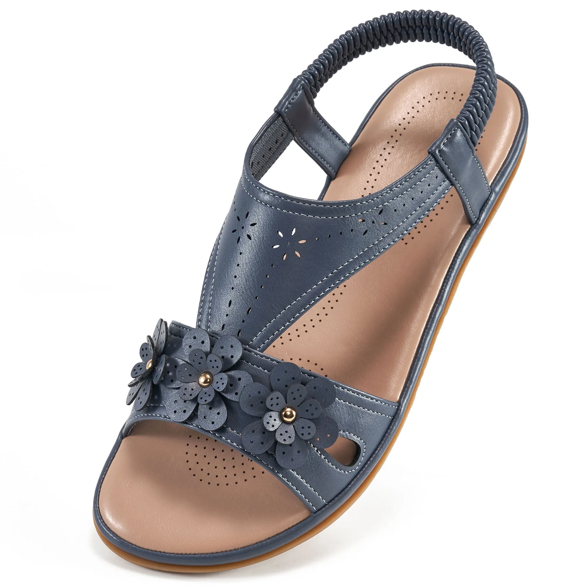 Ecetana Womens Sandals Dressy Flats Sandals for Women with Elastic Ankle Strap Summer Sandals