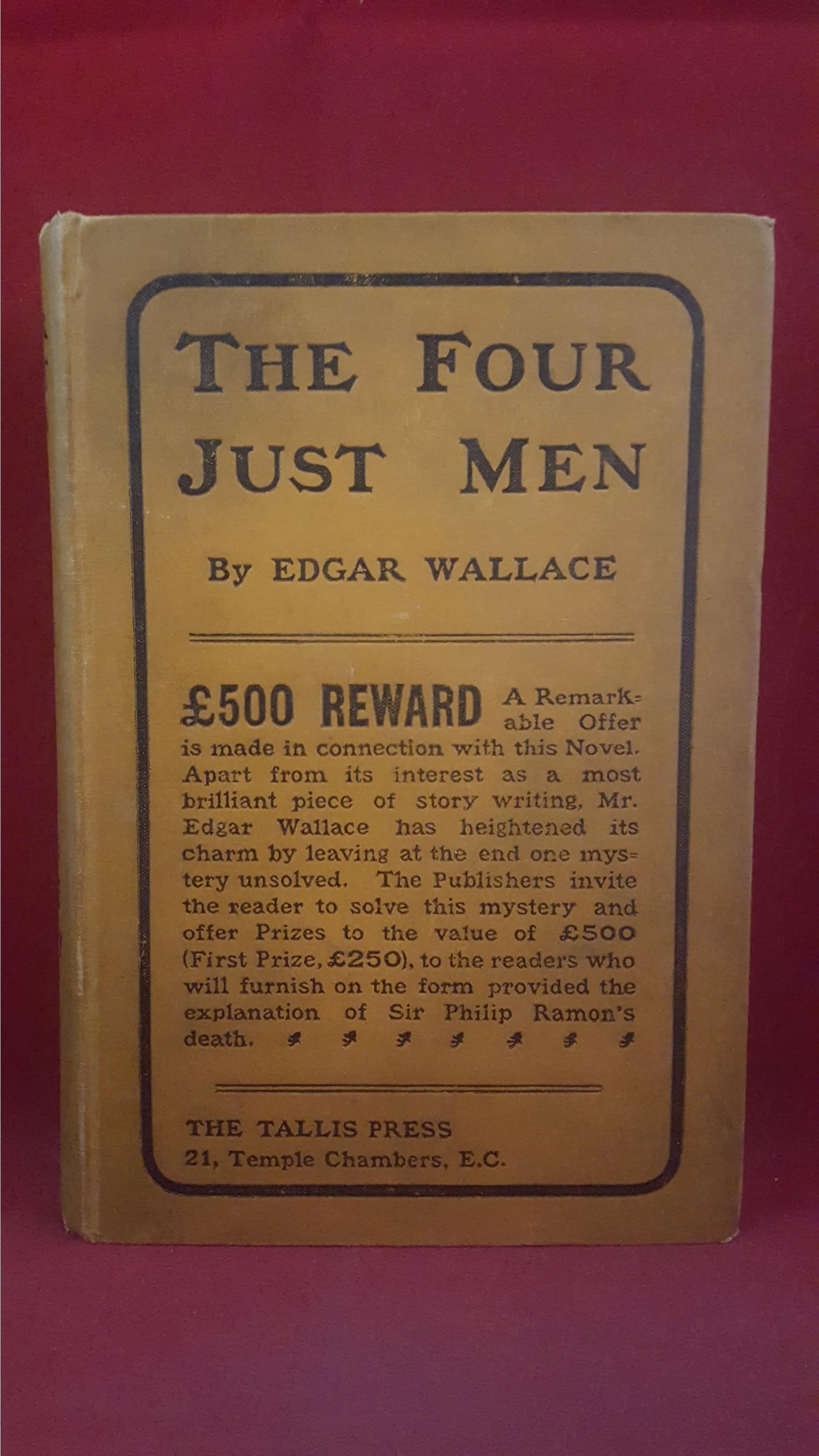 Edgar Wallace - The Four Just Men, Tallis Press, 1905, First Edition