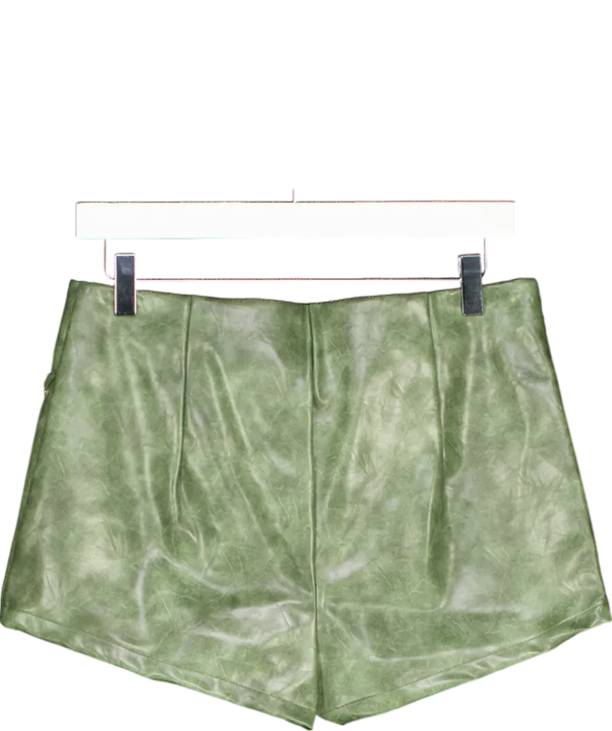 Ego Green Pu Lace Up Front Shorts In Acid Wash UK 10