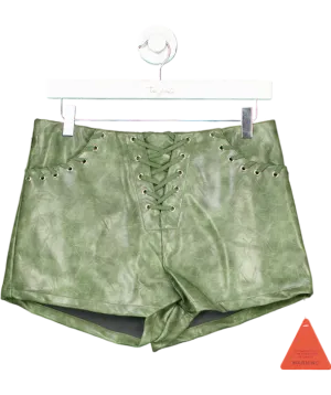 Ego Green Pu Lace Up Front Shorts In Acid Wash UK 10
