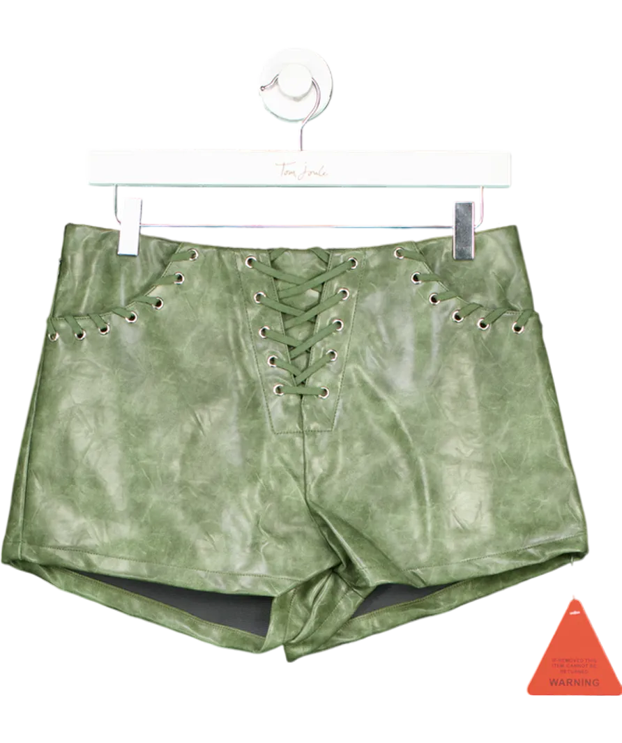Ego Green Pu Lace Up Front Shorts In Acid Wash UK 10
