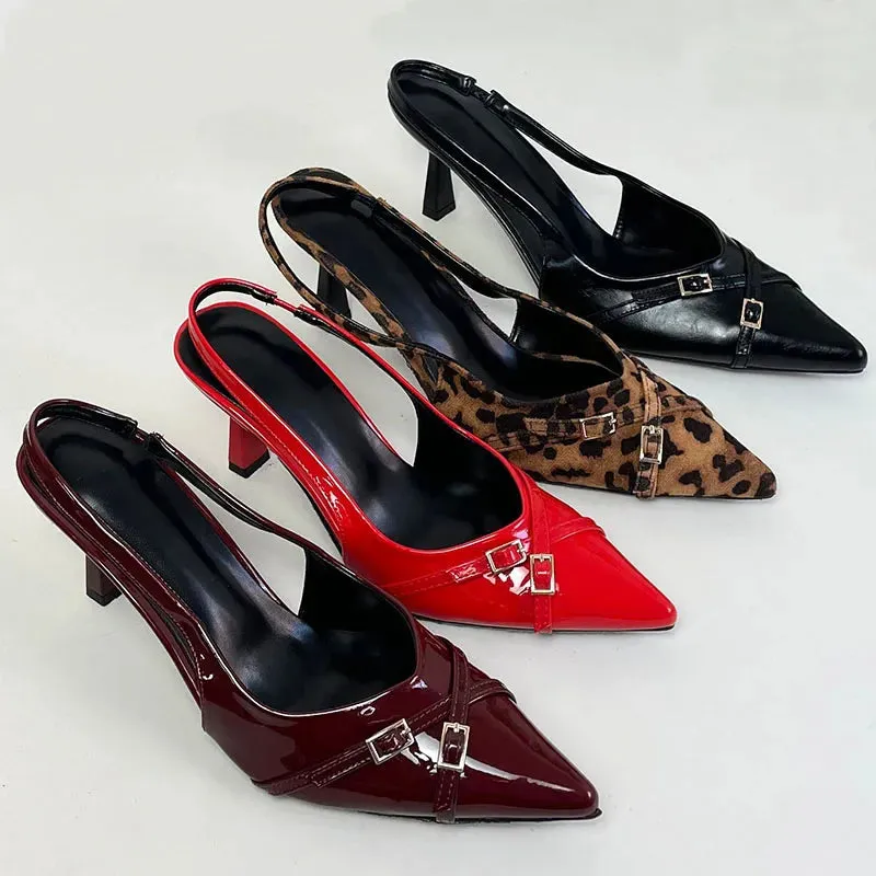 Elegant Women Thin Heels Pumps Shoes Female Slides Fashion Pointed Toe Ladies High Heels Sandals Shoes