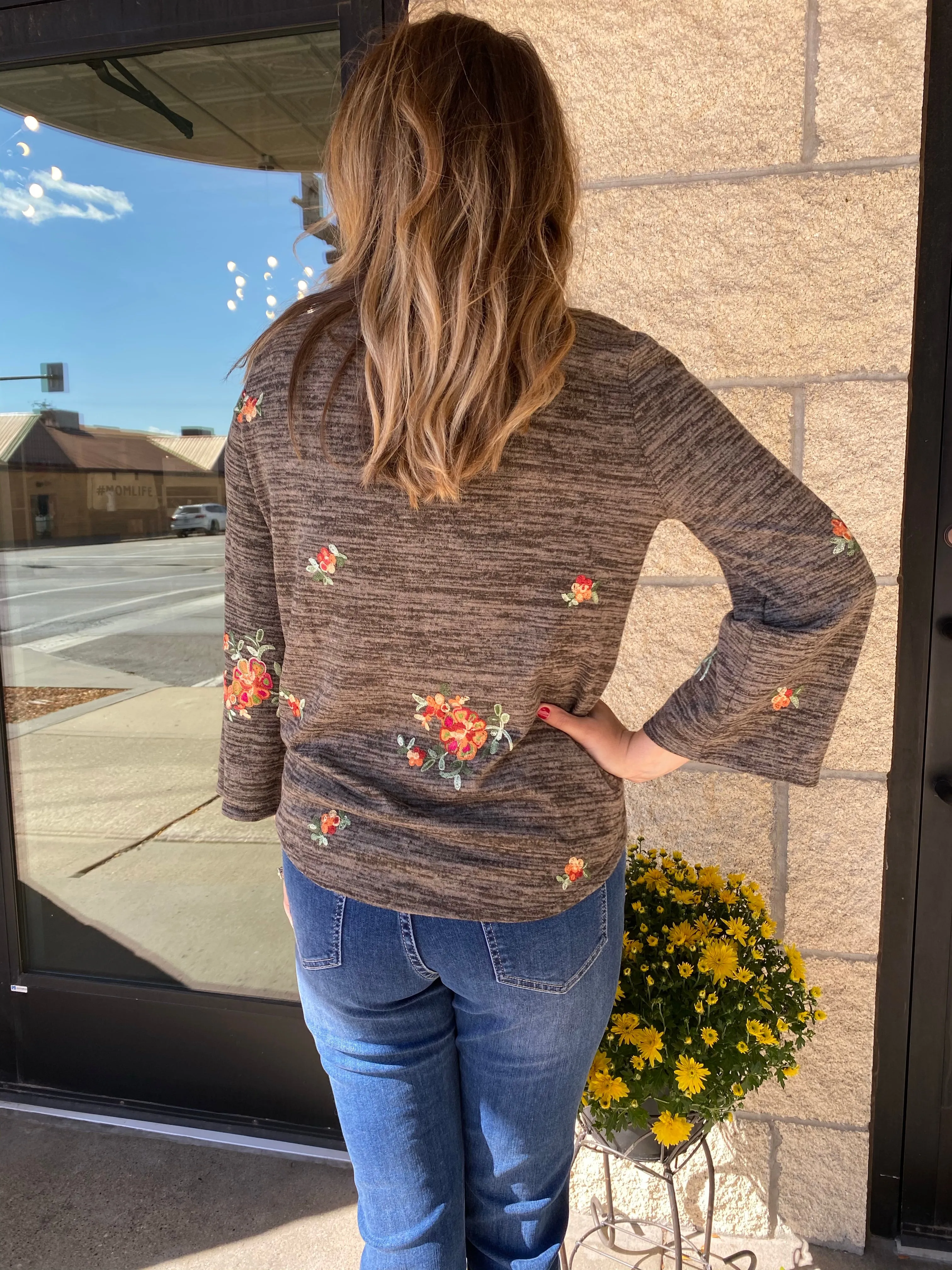 Embroidered 3 Button Top with Tie