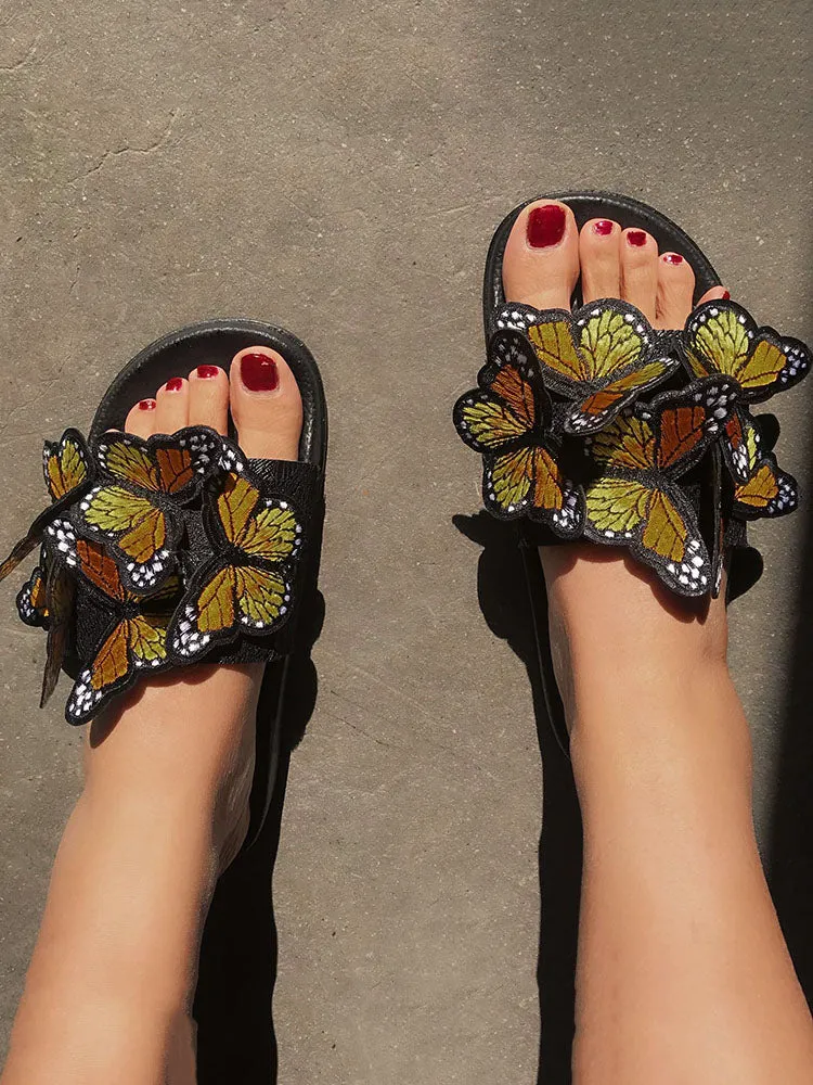 Embroidered Butterfly Slippers