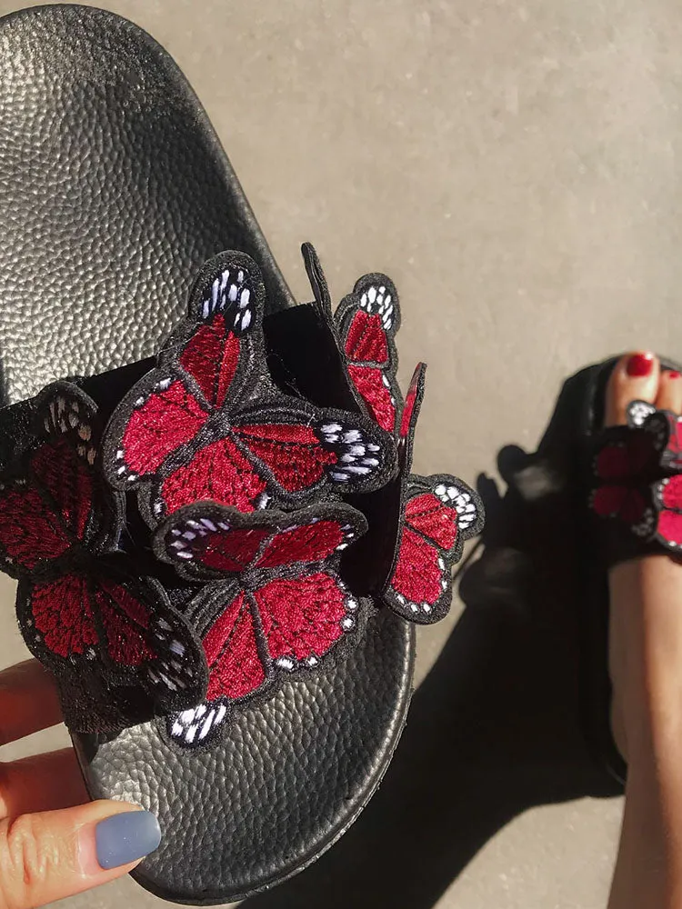 Embroidered Butterfly Slippers