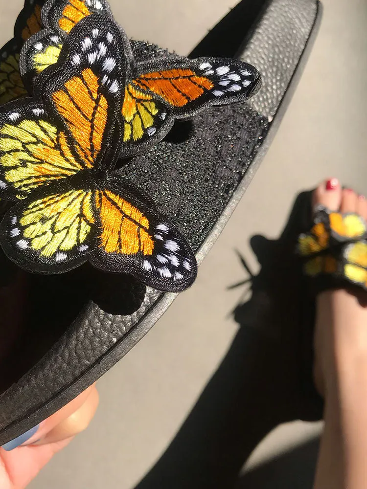 Embroidered Butterfly Slippers