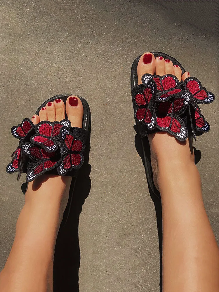 Embroidered Butterfly Slippers