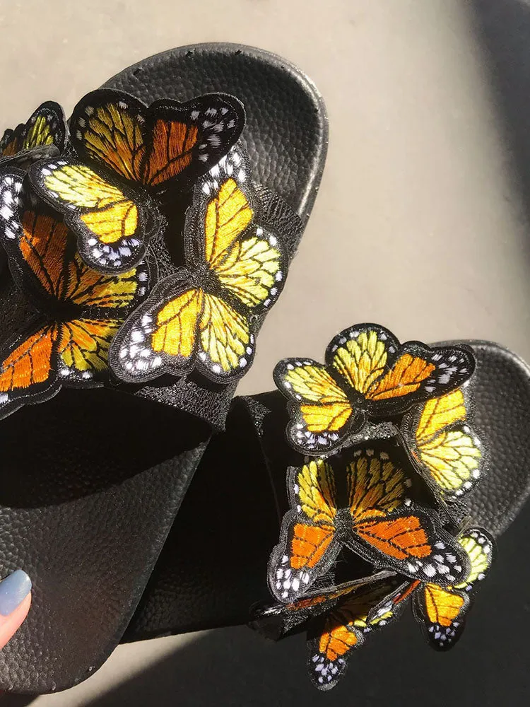 Embroidered Butterfly Slippers