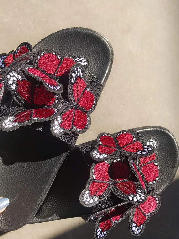 Embroidered Butterfly Slippers