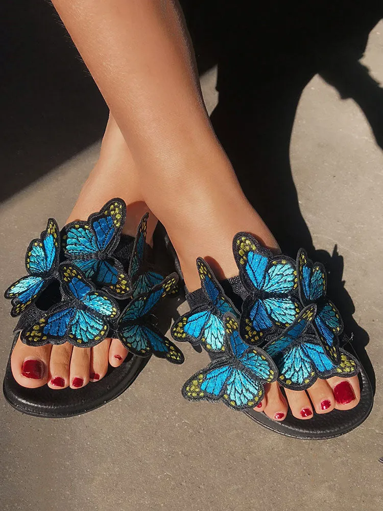 Embroidered Butterfly Slippers
