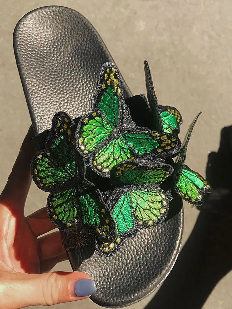 Embroidered Butterfly Slippers