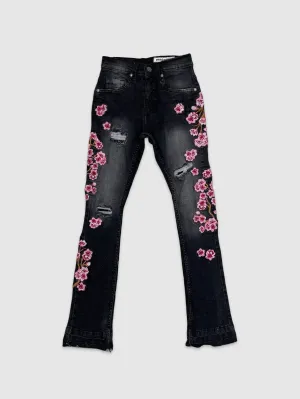 EVO-330123K-Kid's Cherry Blossom Stacked Jeans