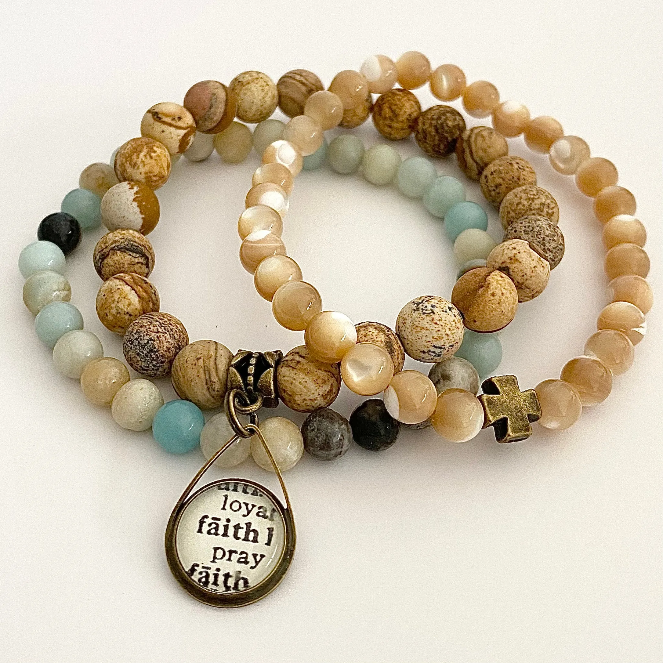 Faith Stacked Beaded Word Charm Bracelet