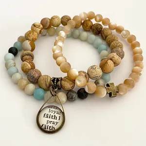 Faith Stacked Beaded Word Charm Bracelet