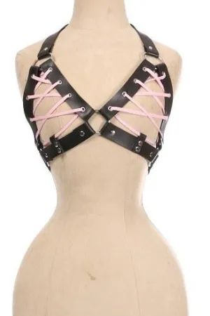 Faux Leather Lace-Up Bra Top