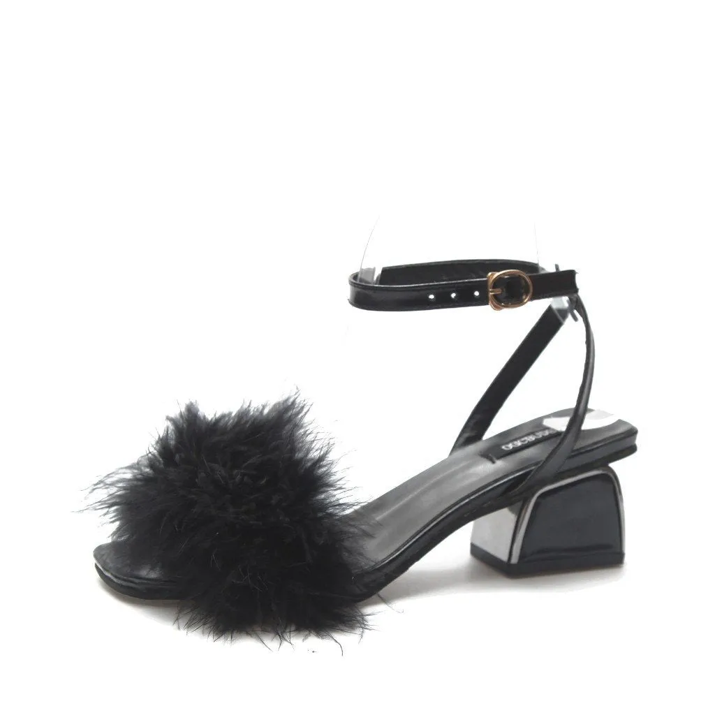 Fluffy Fur Strap Kitten Heel Sandals