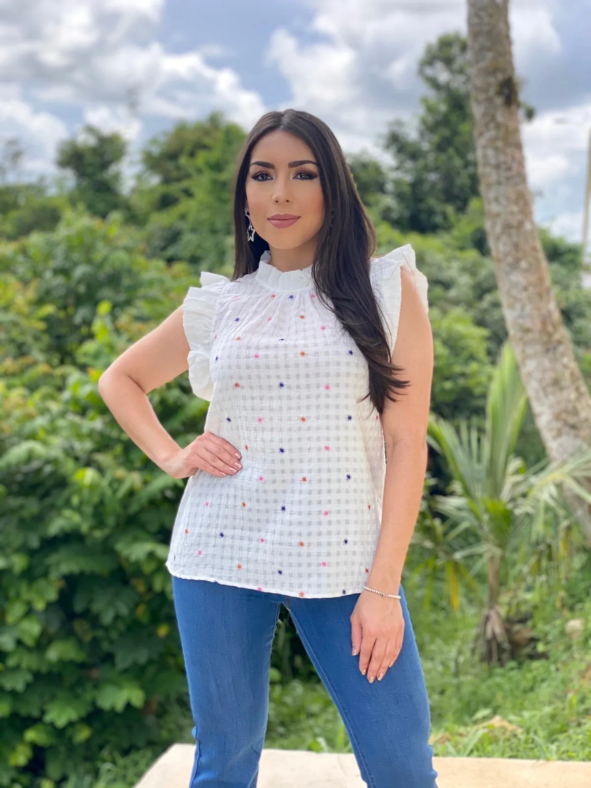 Flutter Sleeve Embroidered Top