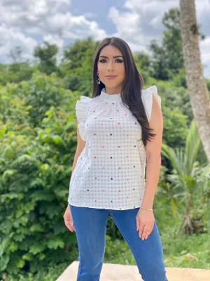 Flutter Sleeve Embroidered Top