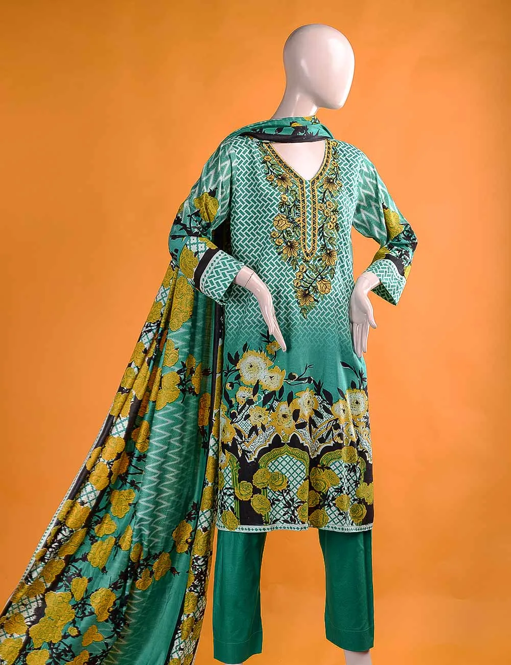 FR-1B - Aesthetic Mix  |  Linen Embroidered & Printed Unstitched Dress