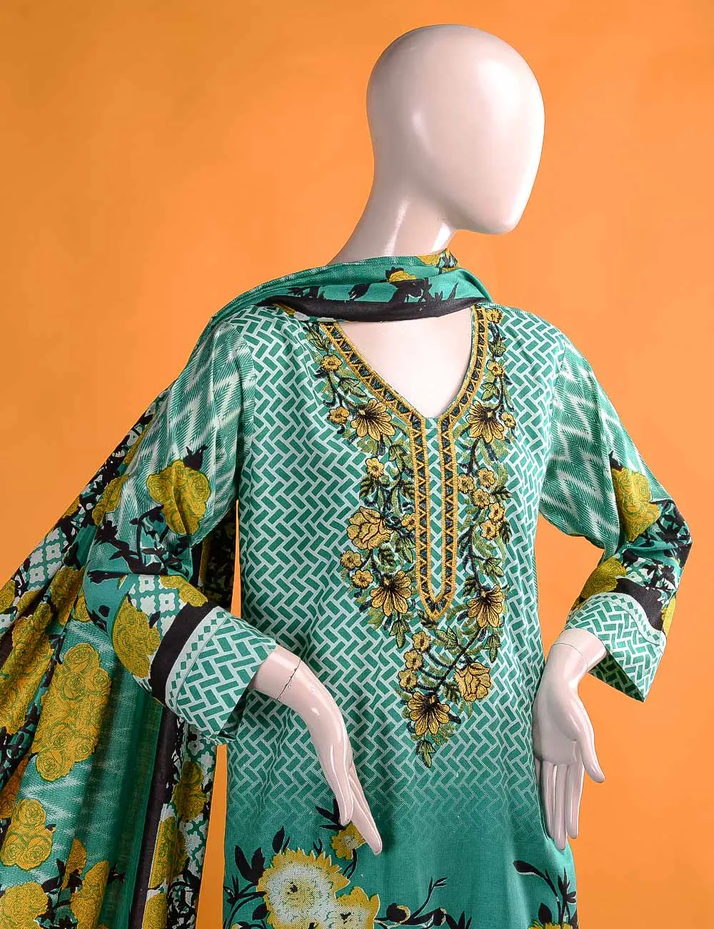FR-1B - Aesthetic Mix  |  Linen Embroidered & Printed Unstitched Dress