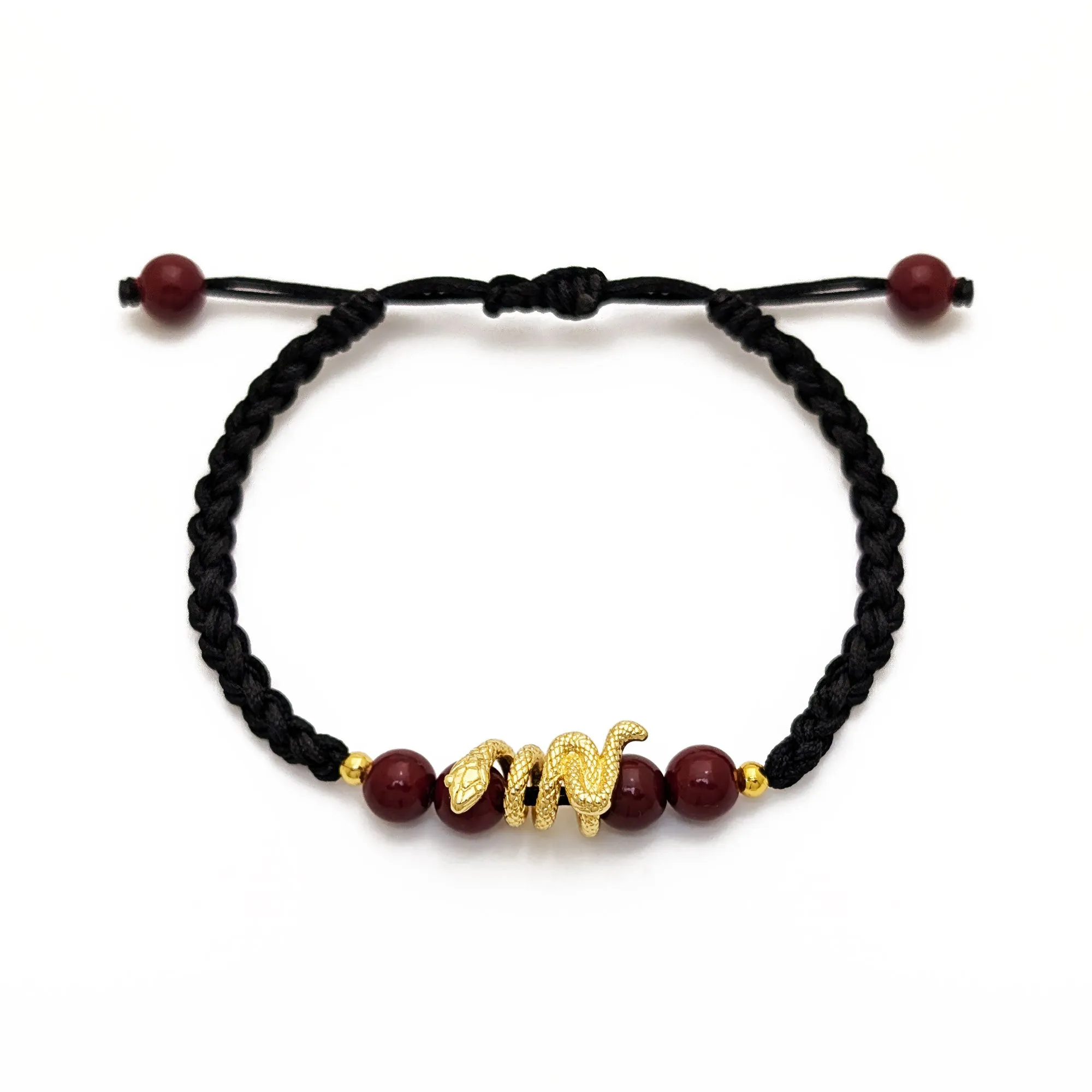 Golden Snake Beaded Black String Bracelet (Silver)