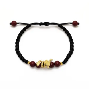 Golden Snake Beaded Black String Bracelet (Silver)